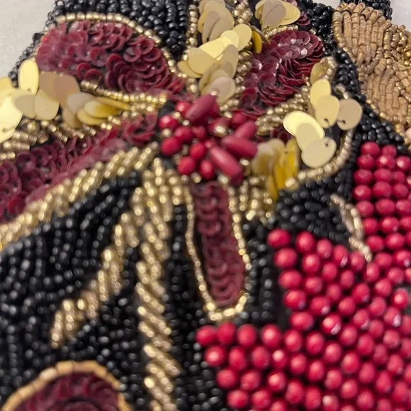 HARVEST FIELD Beaded Floral Clutch in Black and Pink!! New
